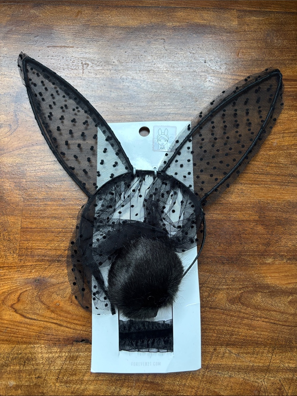 New in Packaging Black Mesh Polka Dot Bunny Ears Headband – Halloween Cosplay